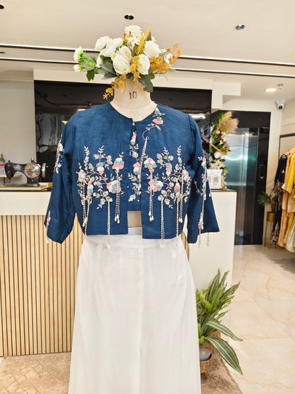 Blue Handworked Blazer Palazzo Set