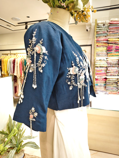 Blue Handworked Blazer Palazzo Set