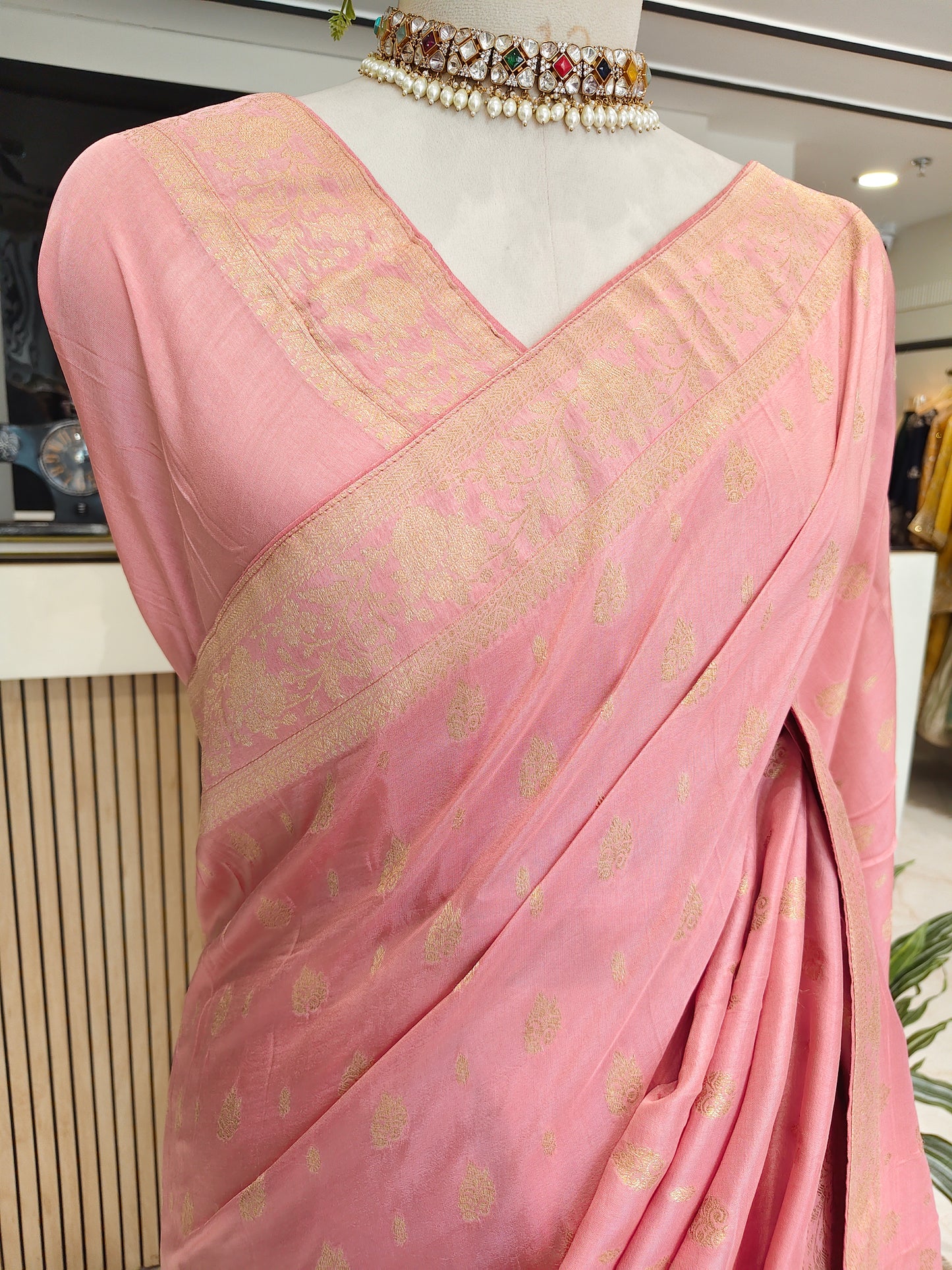 Baby Pink Dola Silk Saree