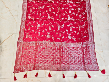 Maroon Satin Silver Work Saree