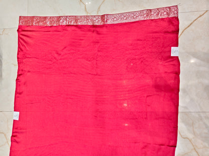 Maroon Satin Silver Work Saree