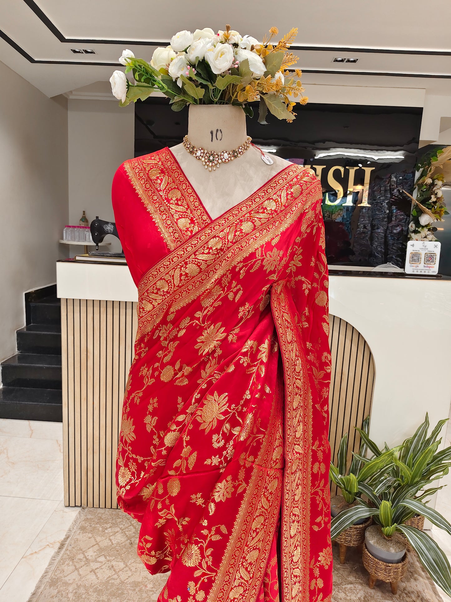 Red Satin Weaving Saree