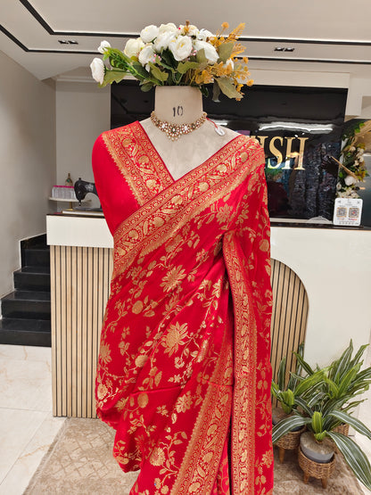 Red Satin Weaving Saree