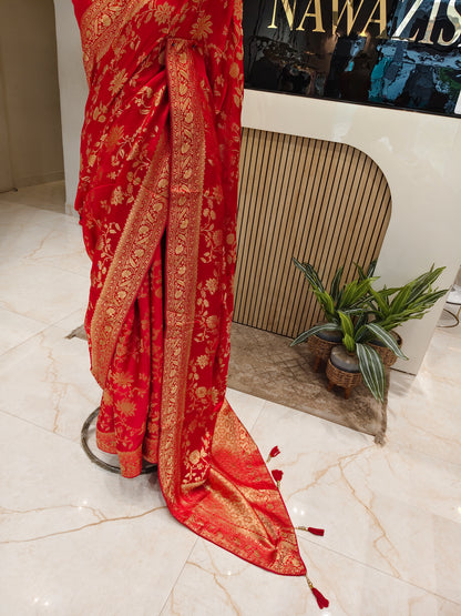 Red Satin Weaving Saree