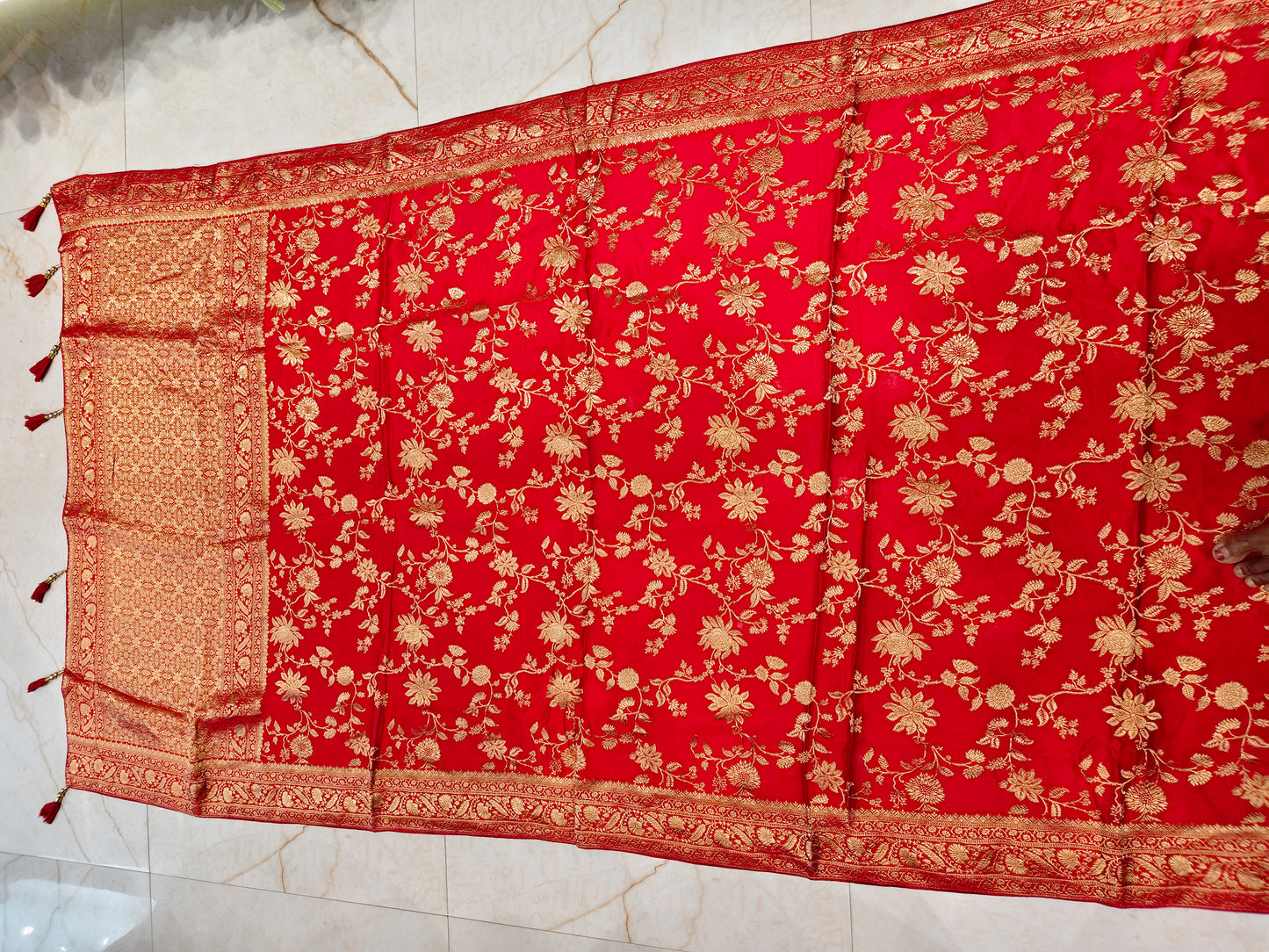 Red Satin Weaving Saree