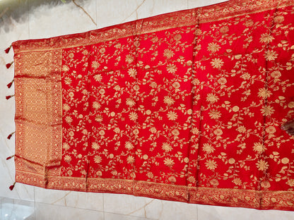 Red Satin Weaving Saree
