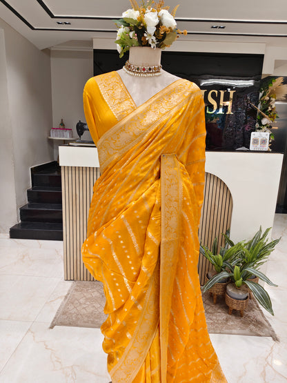 Mustard Satin Weaving Saree