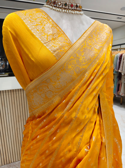 Mustard Satin Weaving Saree