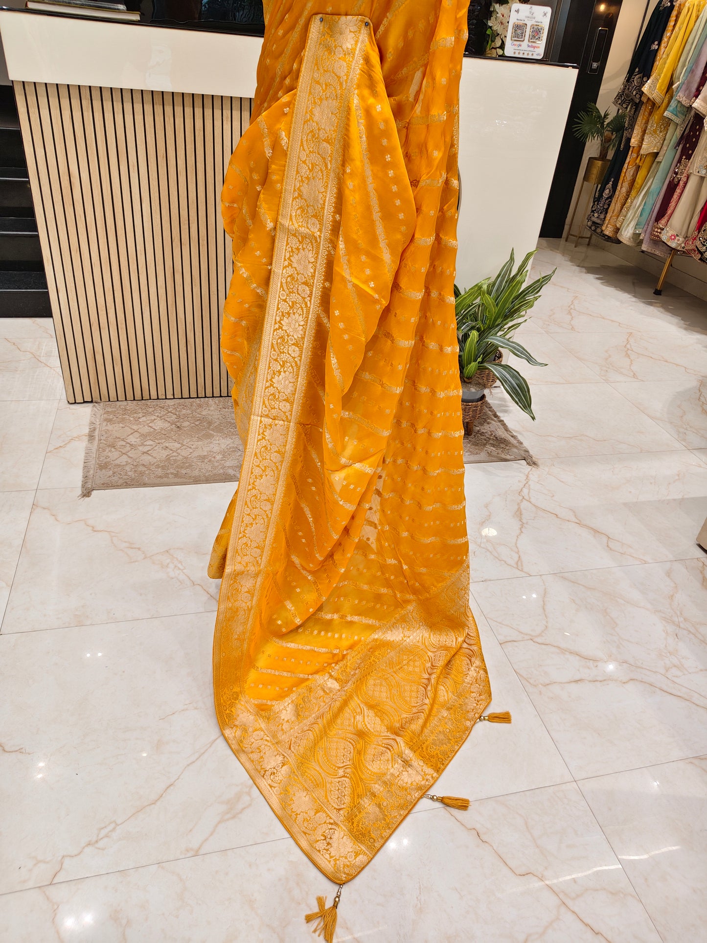 Mustard Satin Weaving Saree