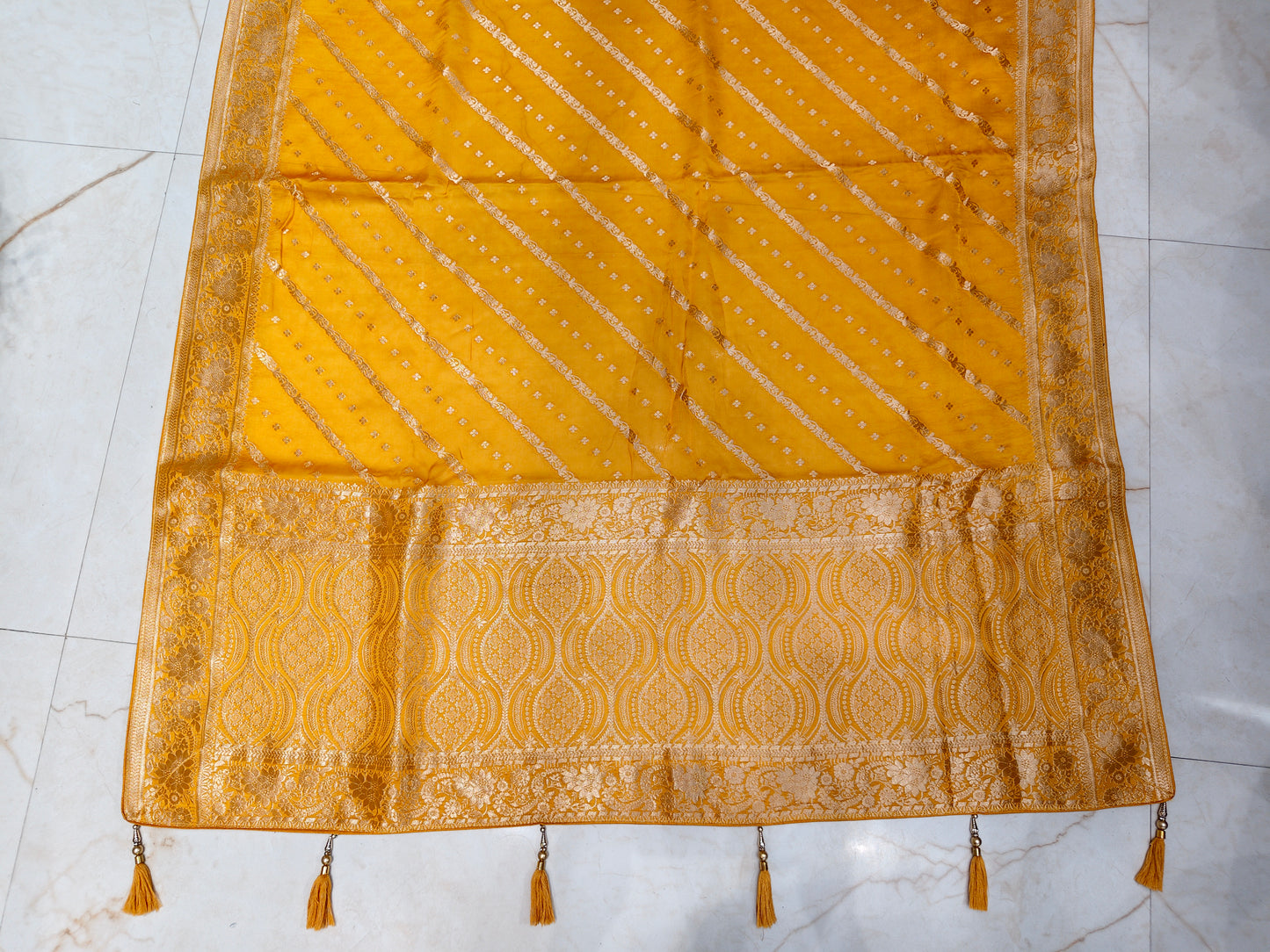 Mustard Satin Weaving Saree