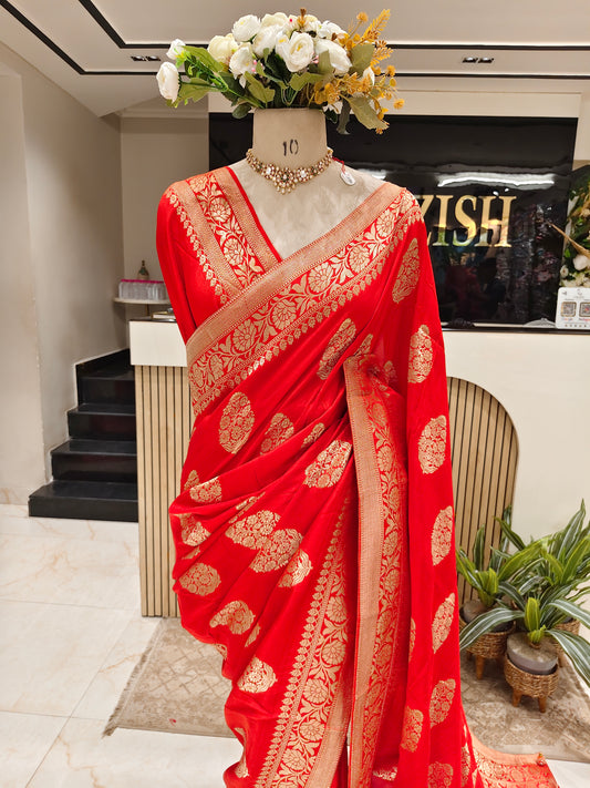 Red Dola Silk Weaving Saree