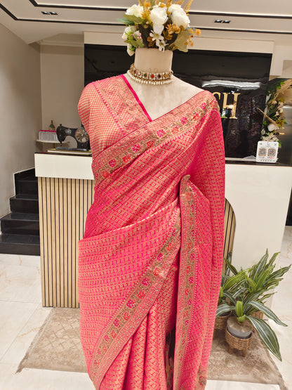 Rani Pink Banarasi Silk Saree