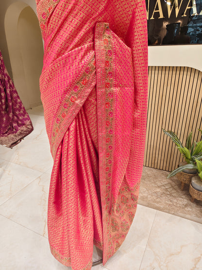 Rani Pink Banarasi Silk Saree
