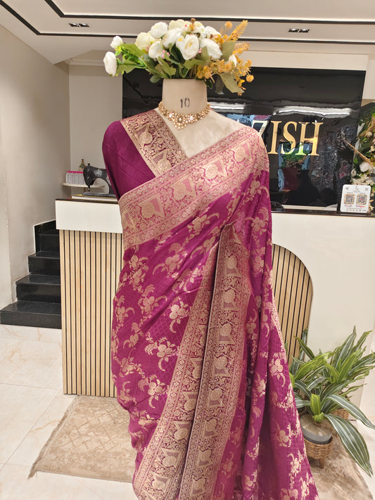Wine Jacquard Weaving Saree