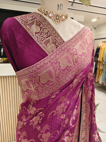 Wine Jacquard Weaving Saree