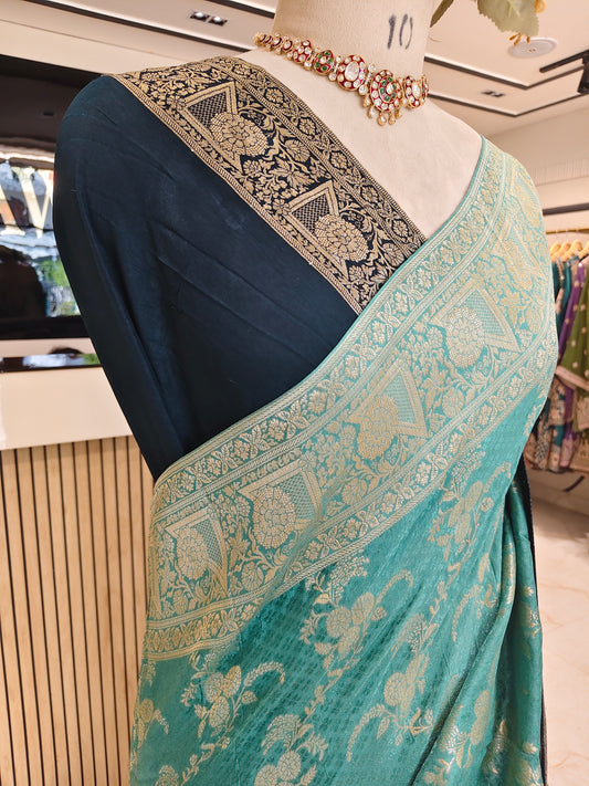 Blue & Sea Green Dola Silk Saree