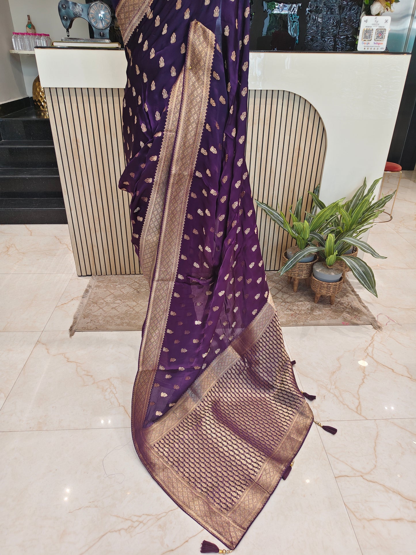 Royal Purple Satin Weaving Saree