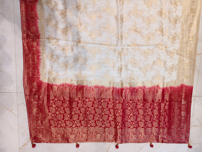 Off White & Red Dola Silk Saree