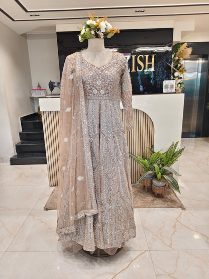 Mouse Grey Zari Stonework Anarkali