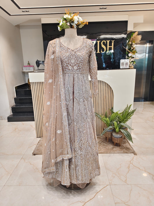 Mouse Grey Zari Stonework Anarkali