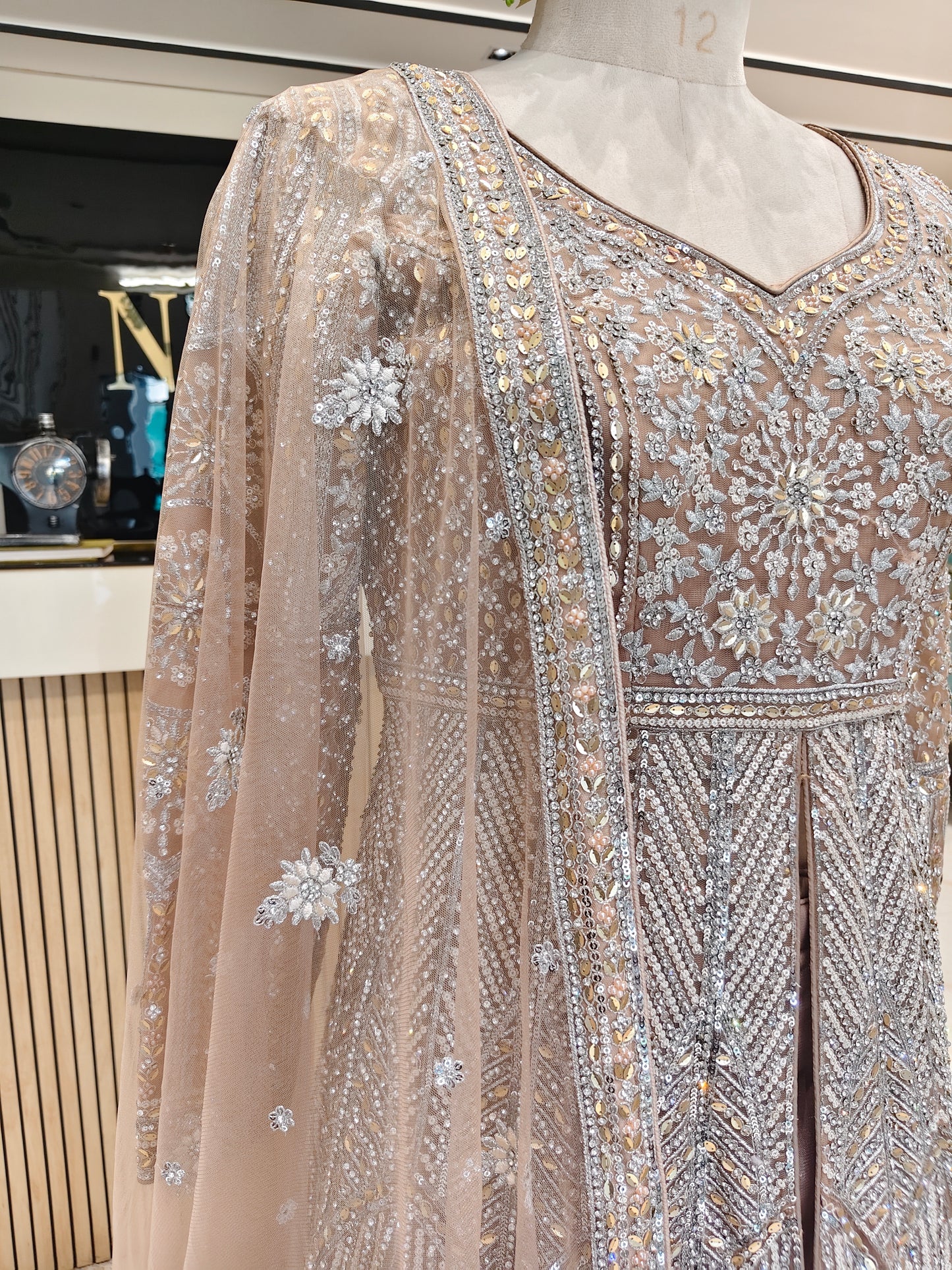 Mouse Grey Zari Stonework Anarkali