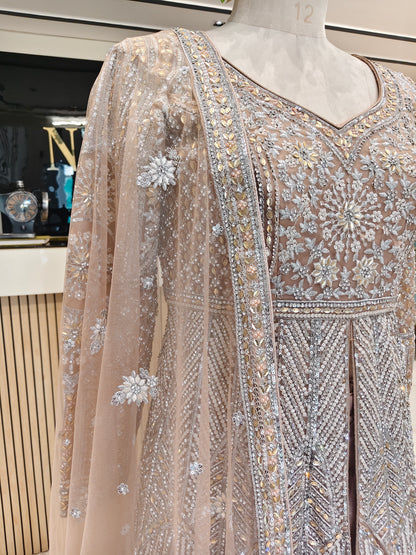 Mouse Grey Zari Stonework Anarkali