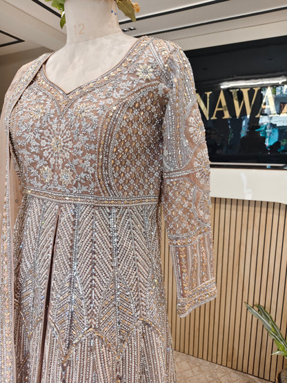 Mouse Grey Zari Stonework Anarkali