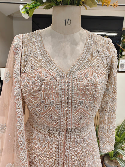 Peach Handcrafted Net Anarkali Set