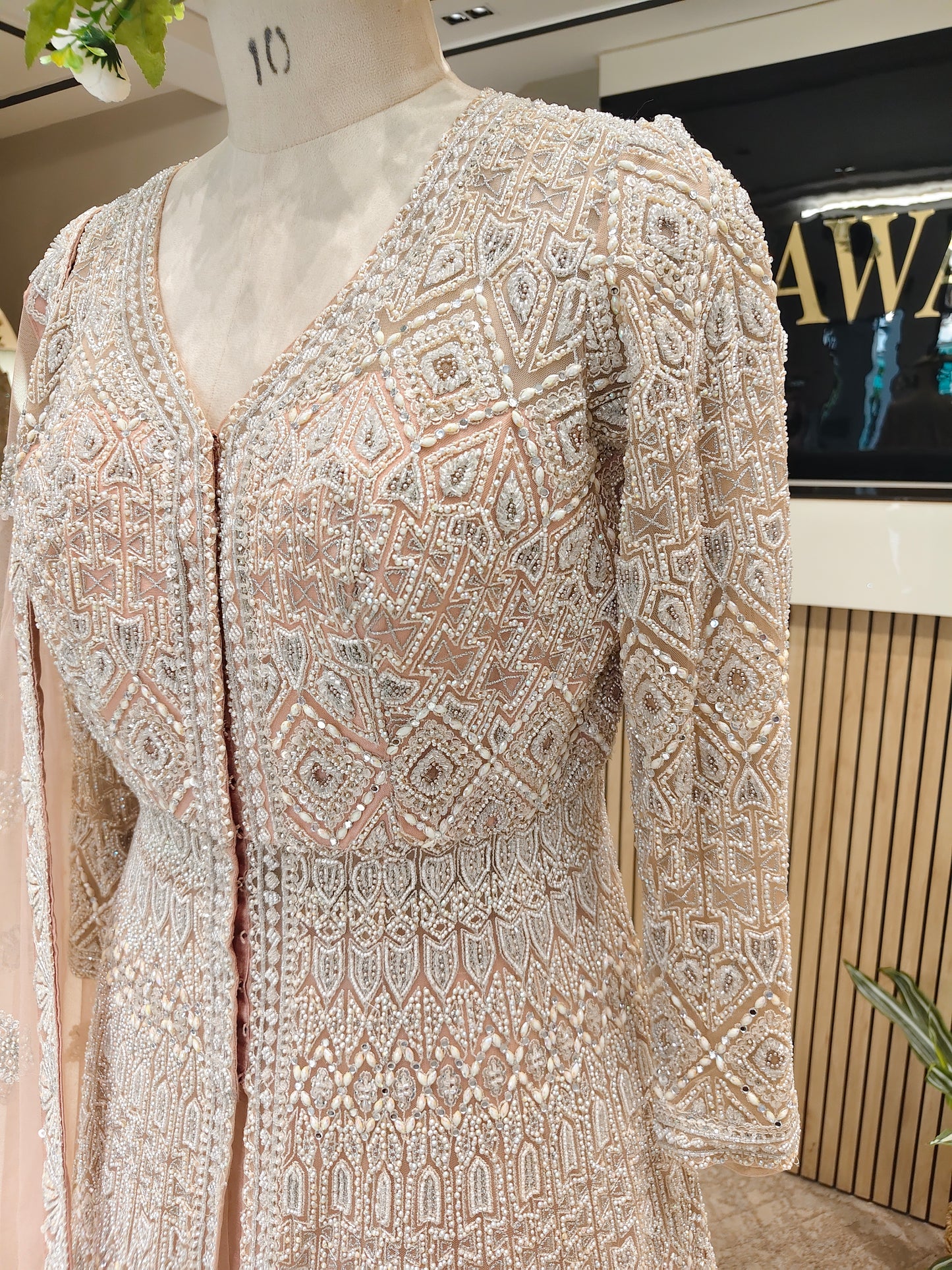 Peach Handcrafted Net Anarkali Set