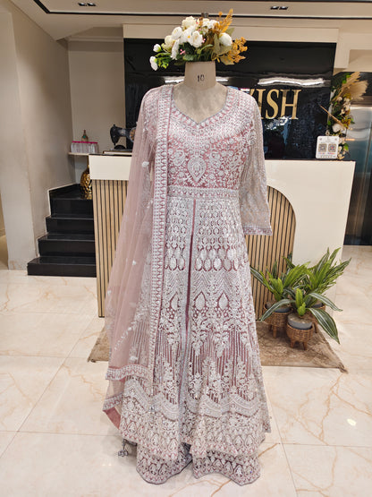 Rose Gold Dori Stonework Net Anarkali