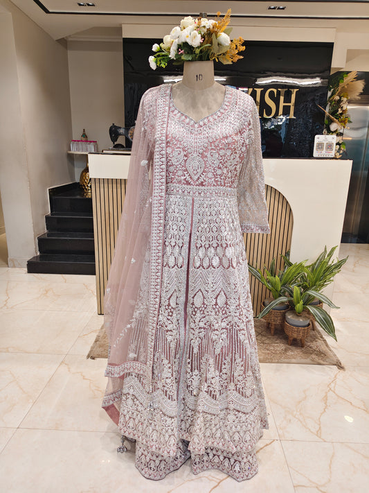 Rose Gold Dori Stonework Net Anarkali