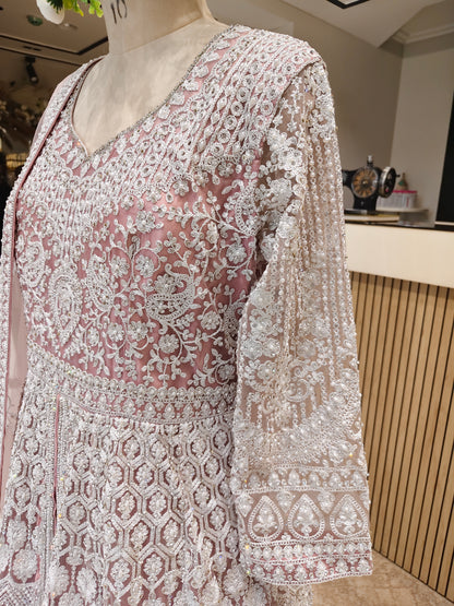 Rose Gold Dori Stonework Net Anarkali