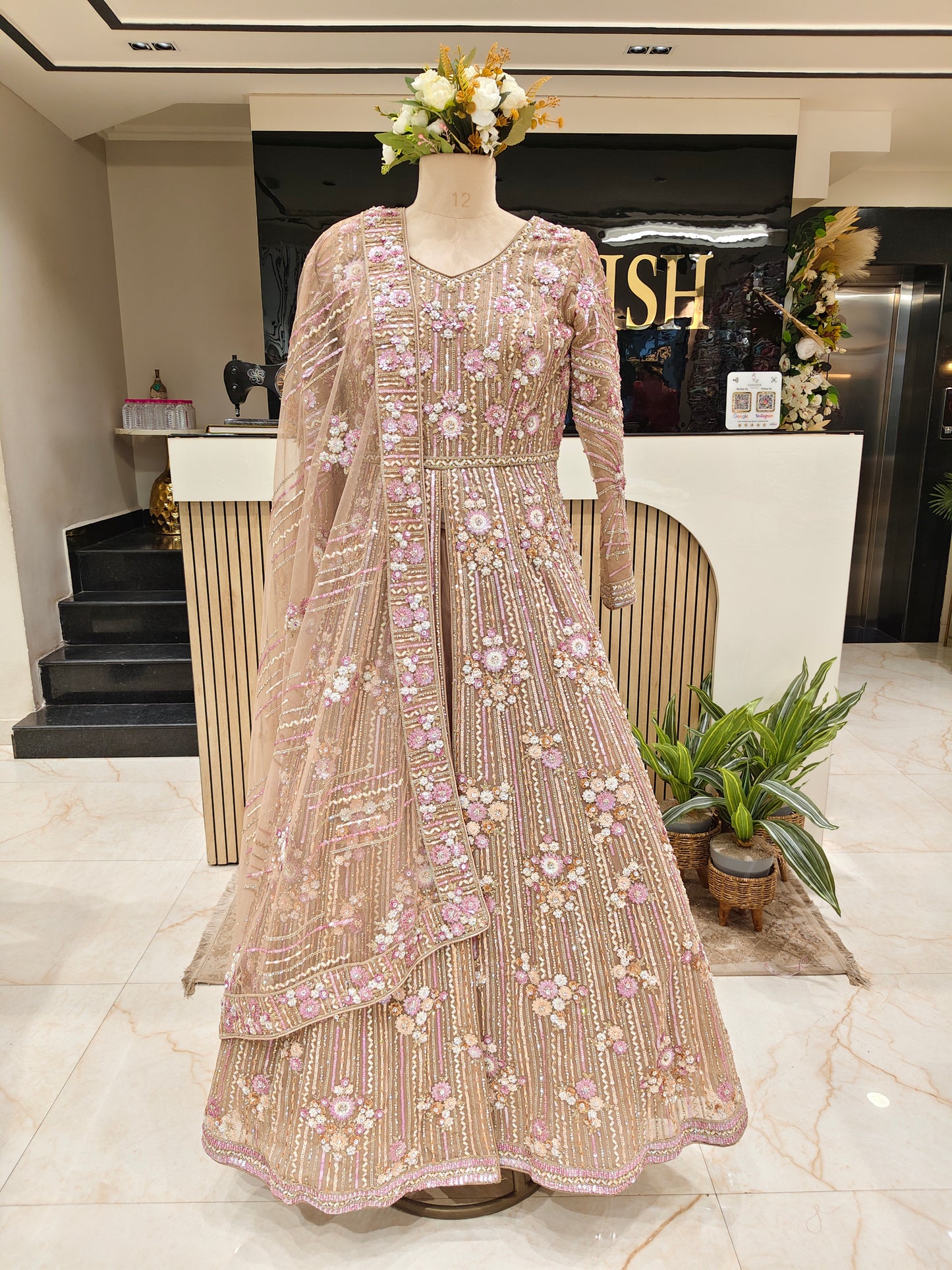 Mouse Grey Multicolour Sequin Anarkali
