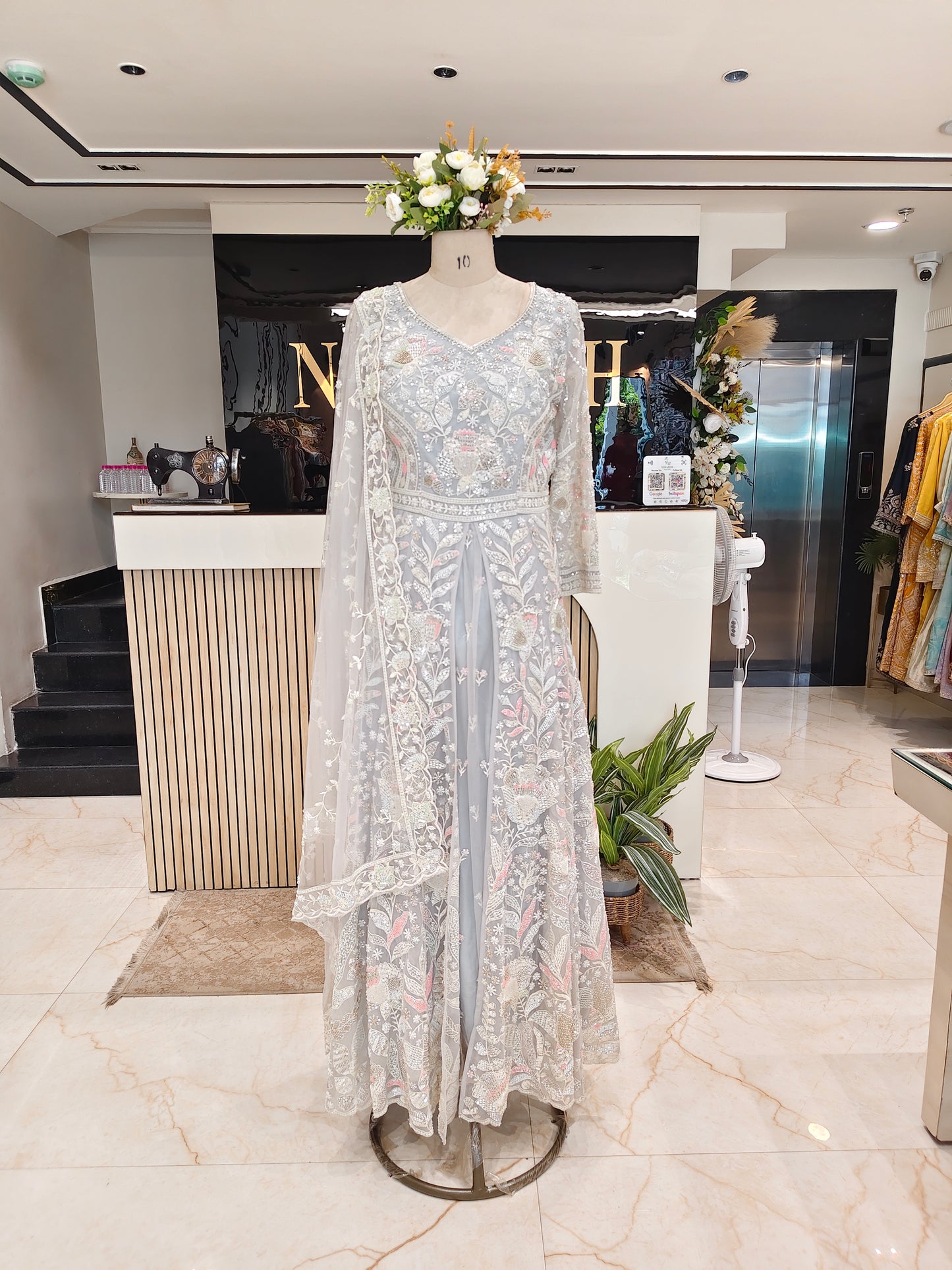 Grey Handwork Anarkali