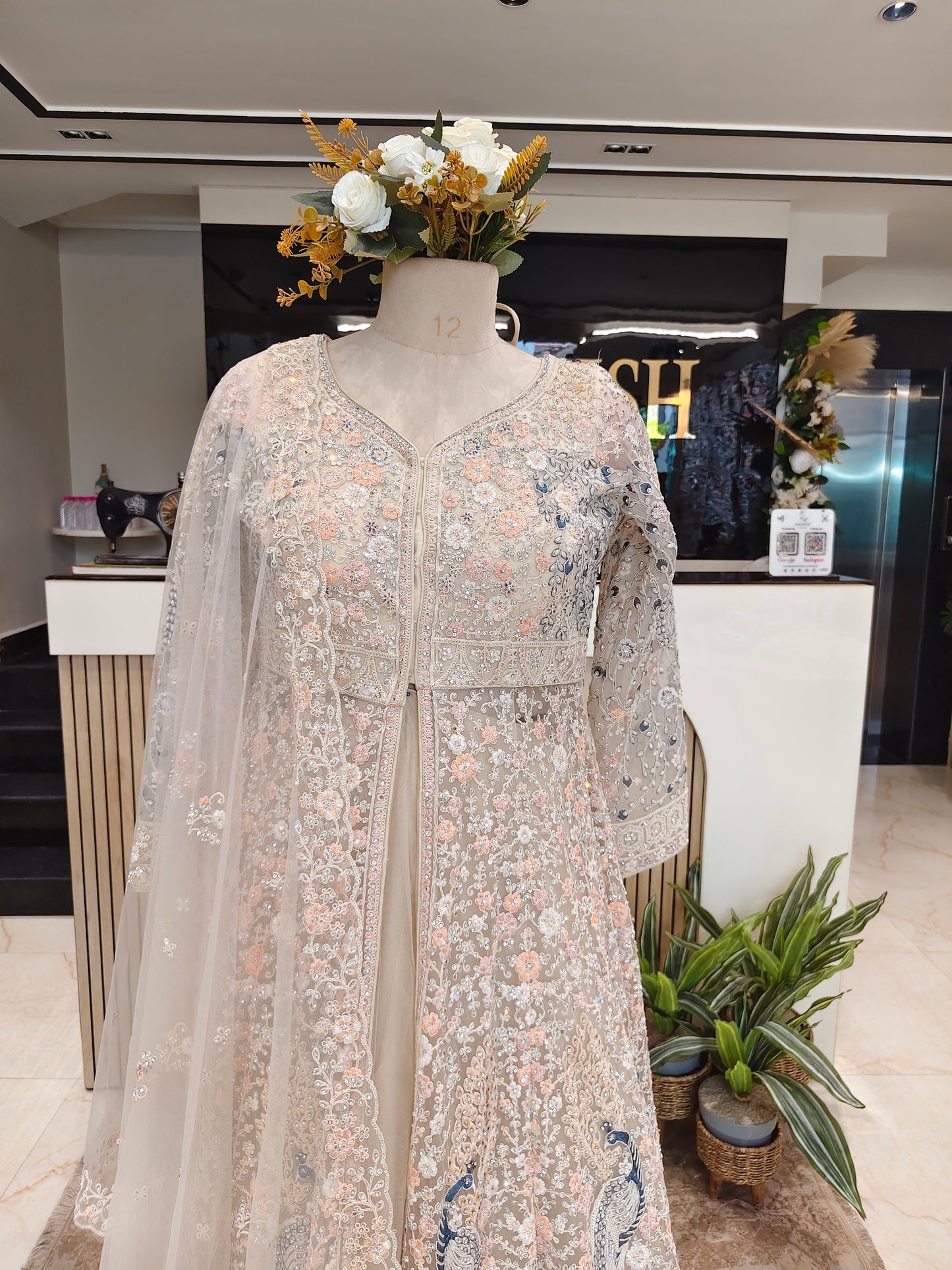 Cream Dori Stonework Anarkali