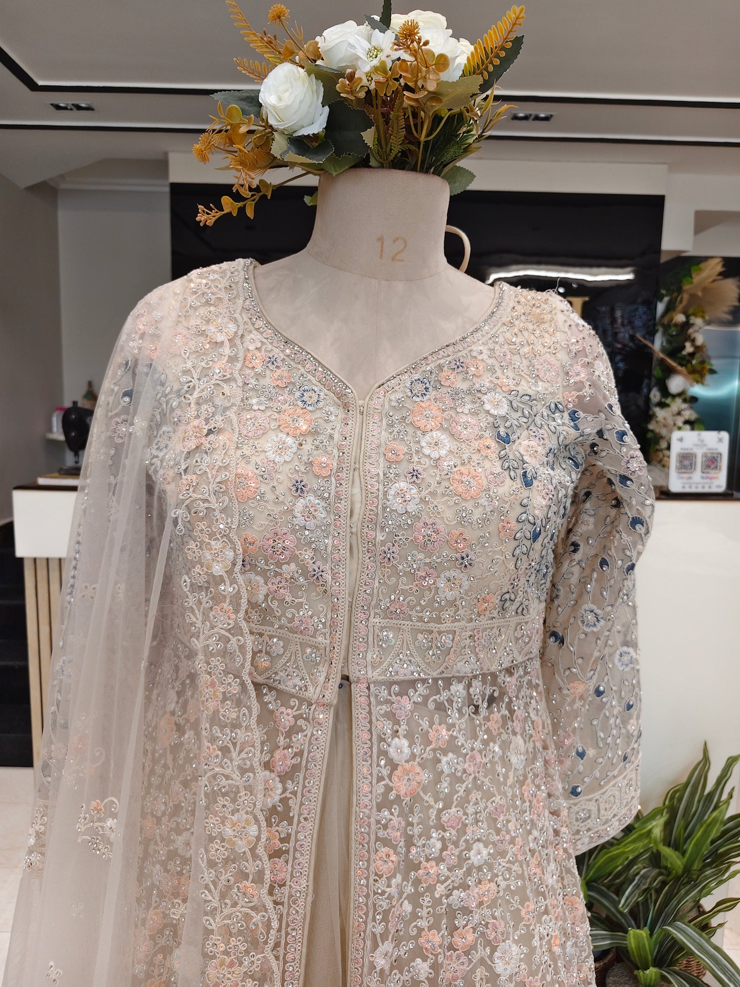 Cream Dori Stonework Anarkali