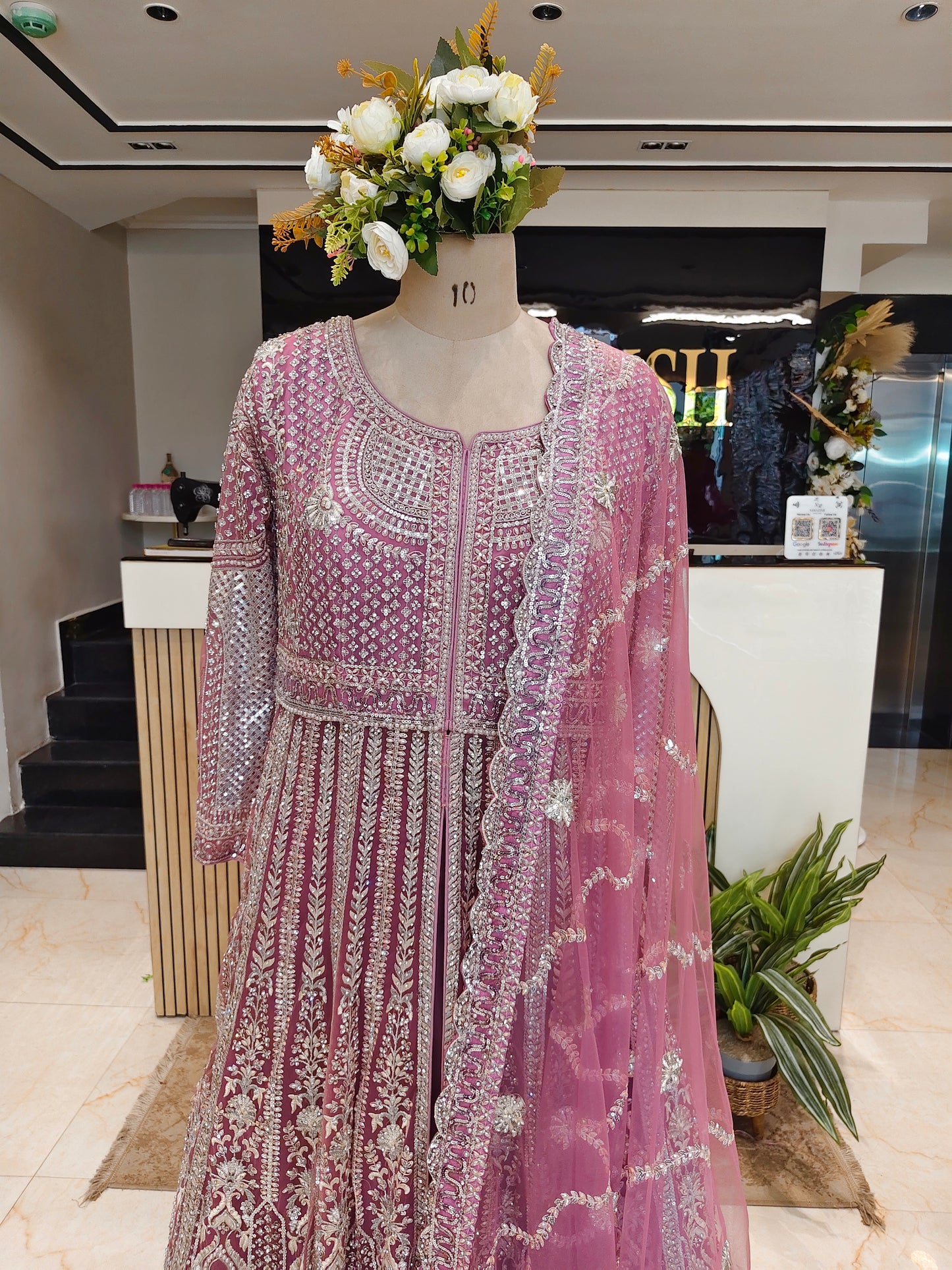 Lavender Stonework Net Anarkali