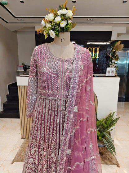 Lavender Stonework Net Anarkali