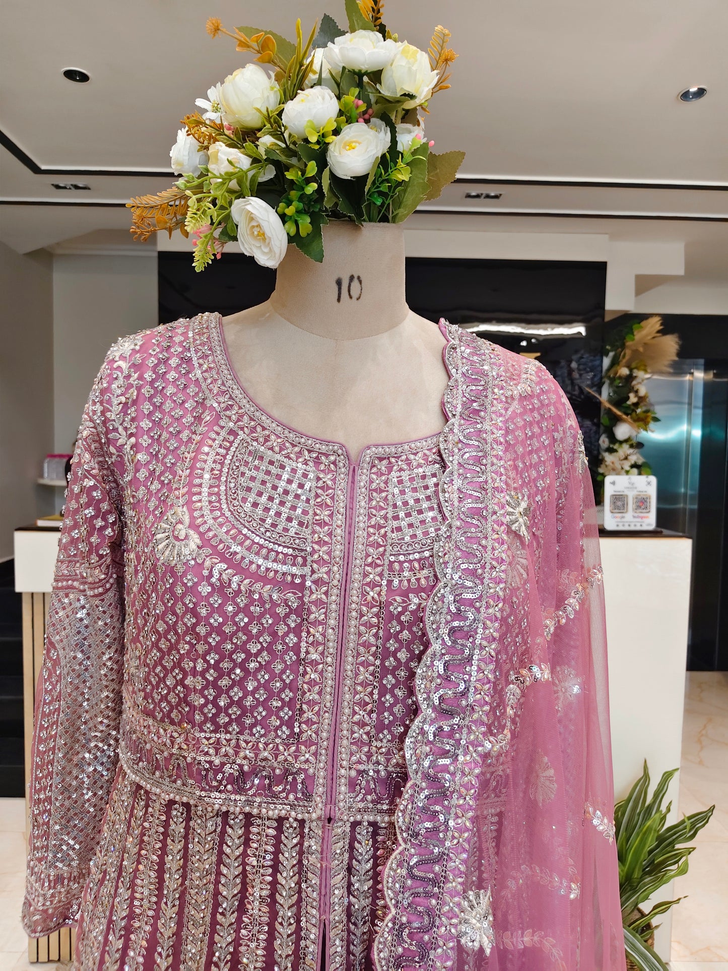 Lavender Stonework Net Anarkali
