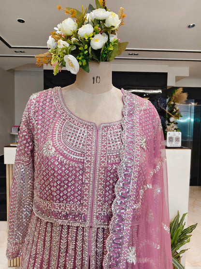 Lavender Stonework Net Anarkali