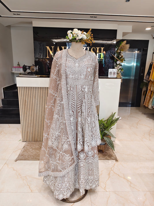 Beige Peplum Anarkali Set