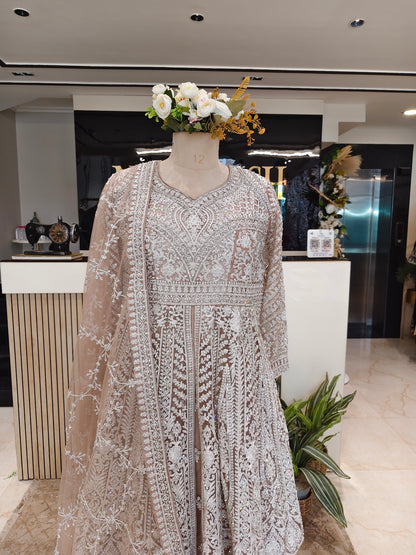 Beige Peplum Anarkali Set
