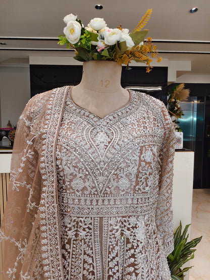 Beige Peplum Anarkali Set