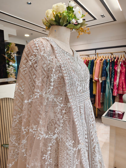 Beige Peplum Anarkali Set