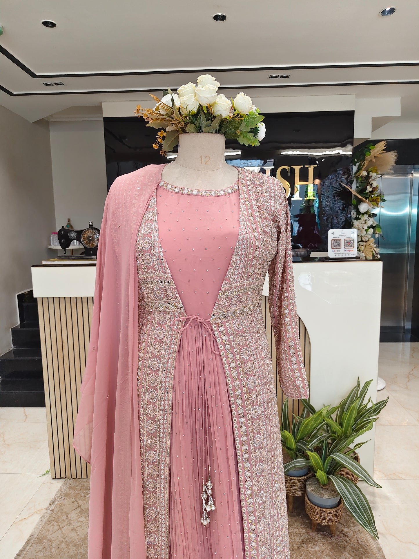 Onion Pink Jacket Style Anarkali