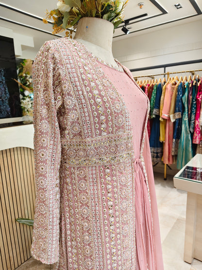 Onion Pink Jacket Style Anarkali