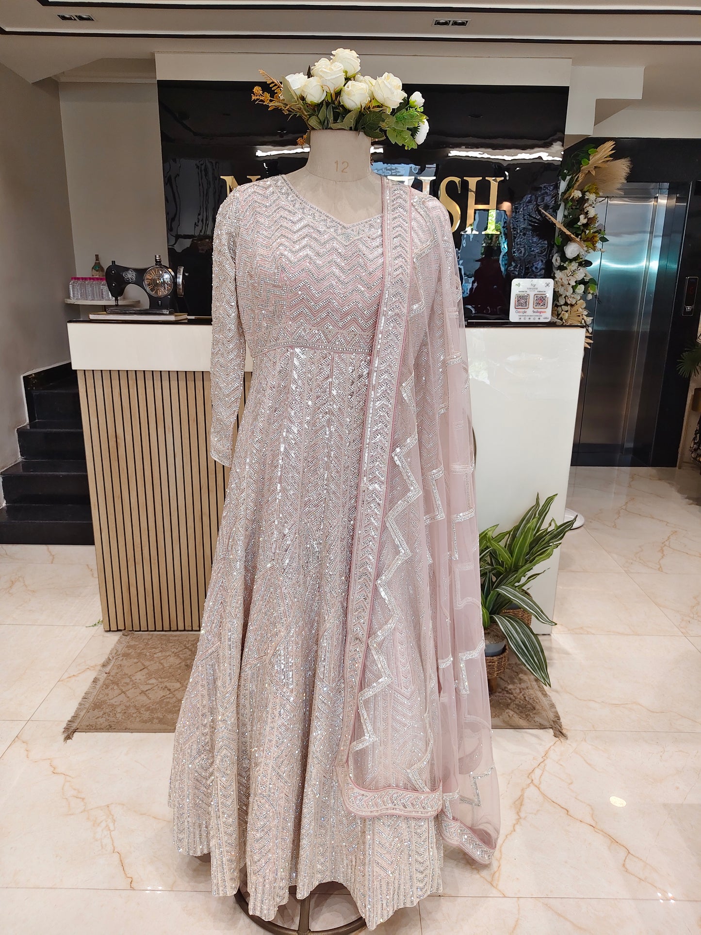 Baby Pink Stonework Anarkali