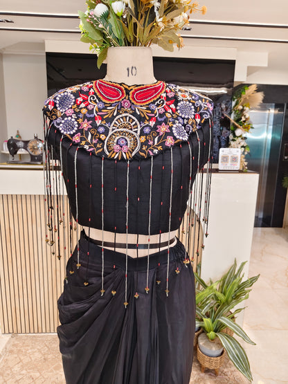 Black Drape Skirt Cape Set