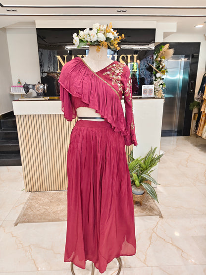 Wine Ruffle Palazzo Set