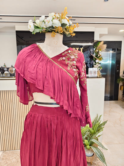 Wine Ruffle Palazzo Set